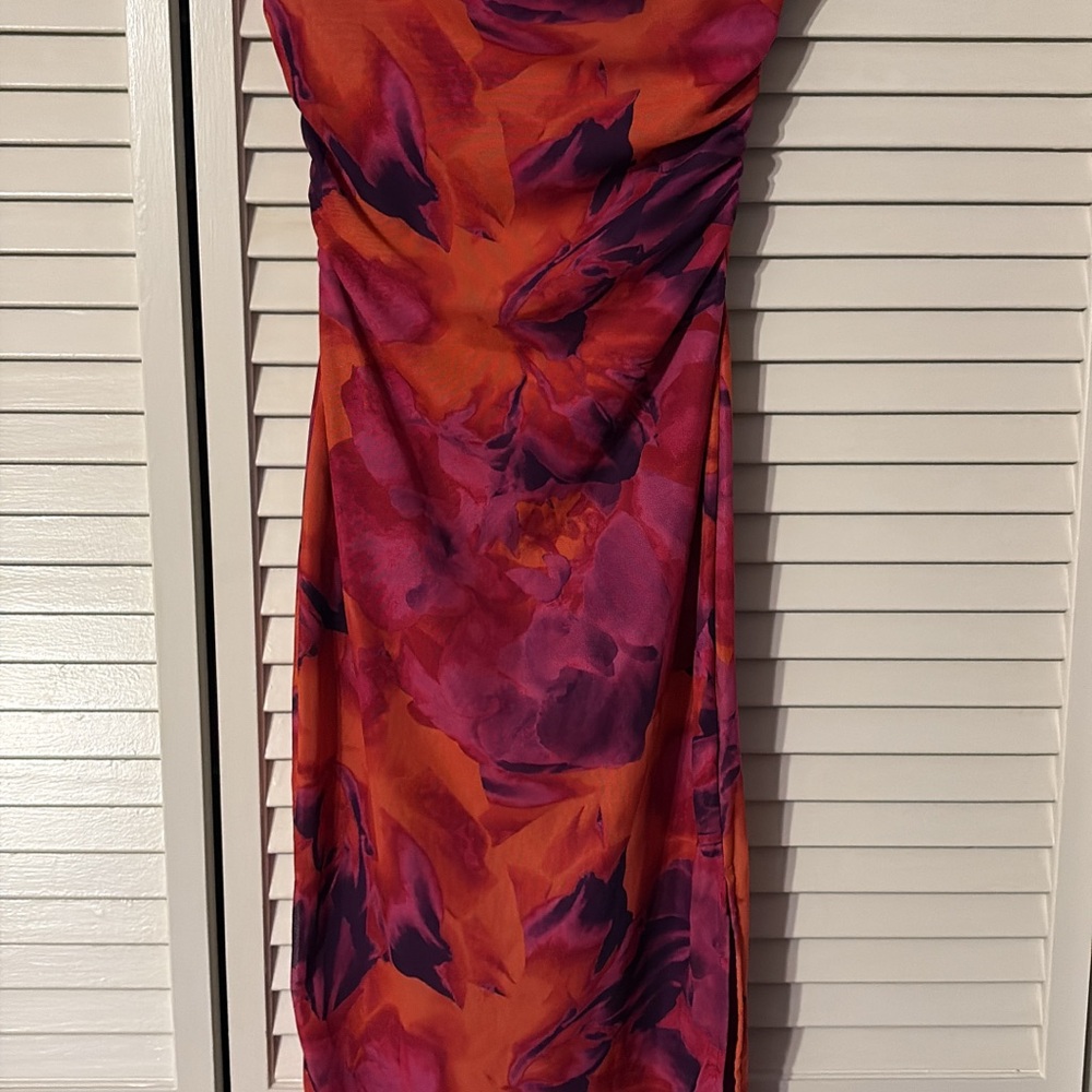 SHEIN Strapless Dress in Orange and Purple Floral